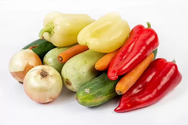 Pile of fresh vegetables on the white background (Flip 2019)