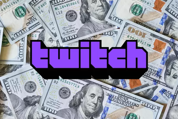 Pile of US money and Twitch logo