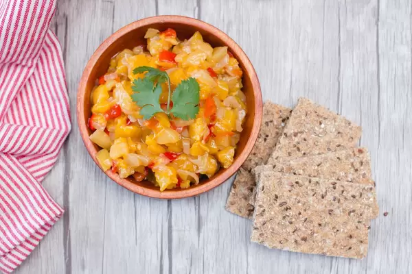 pineapple Salsa with Crackers Top View