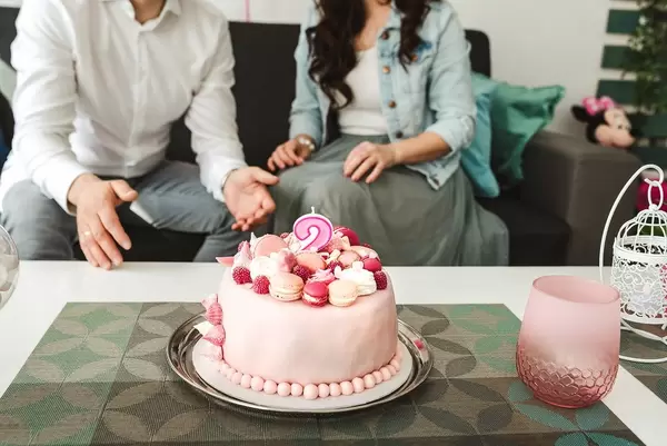 Pink Birthday Cake WIth Macaroons And Rasberries