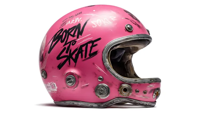 Pinker Skatehelm mit aufgedrucktem Slogan 'Born to Skate'