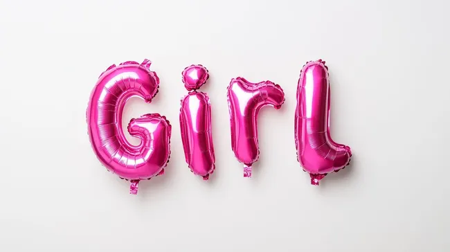 Pinkfarbene Folienballons formen das Wort 'Girl'