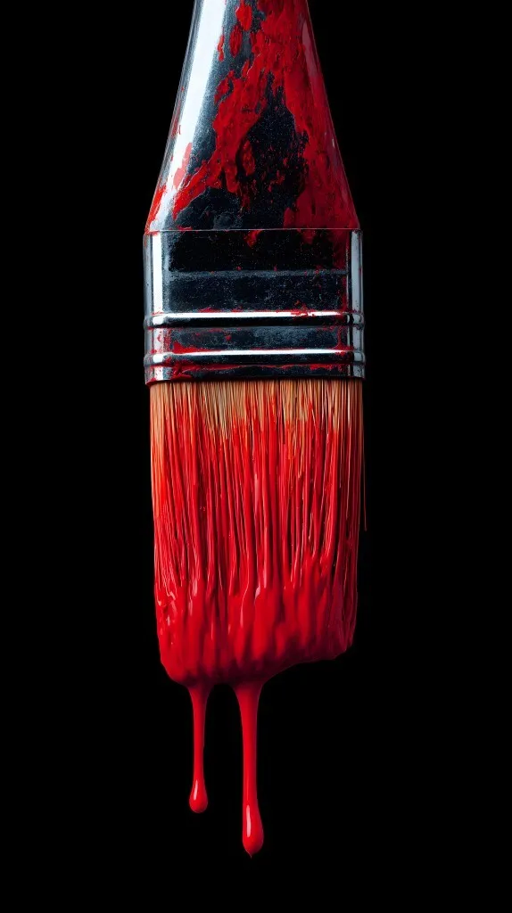 Pinsel mit roter Farbe auf schwarzem Hintergrund