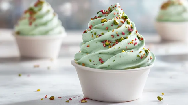 Pistazie-Eiscreme mit bunter Dekoration