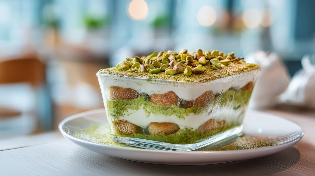 Pistazien Tiramisu im Glas mit Mascarpone-Schichten