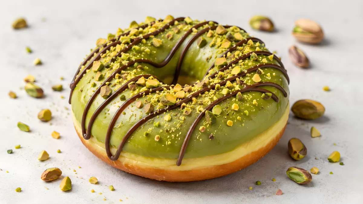 Pistazienkuchen mit Schokolade und gehackten Nüssen