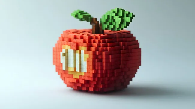 Pixeliger Apfel im retro-Minecraft-Design