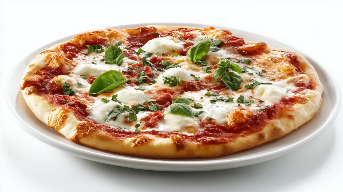 Pizza Margherita mit Mozzarella und frischem Basilikum