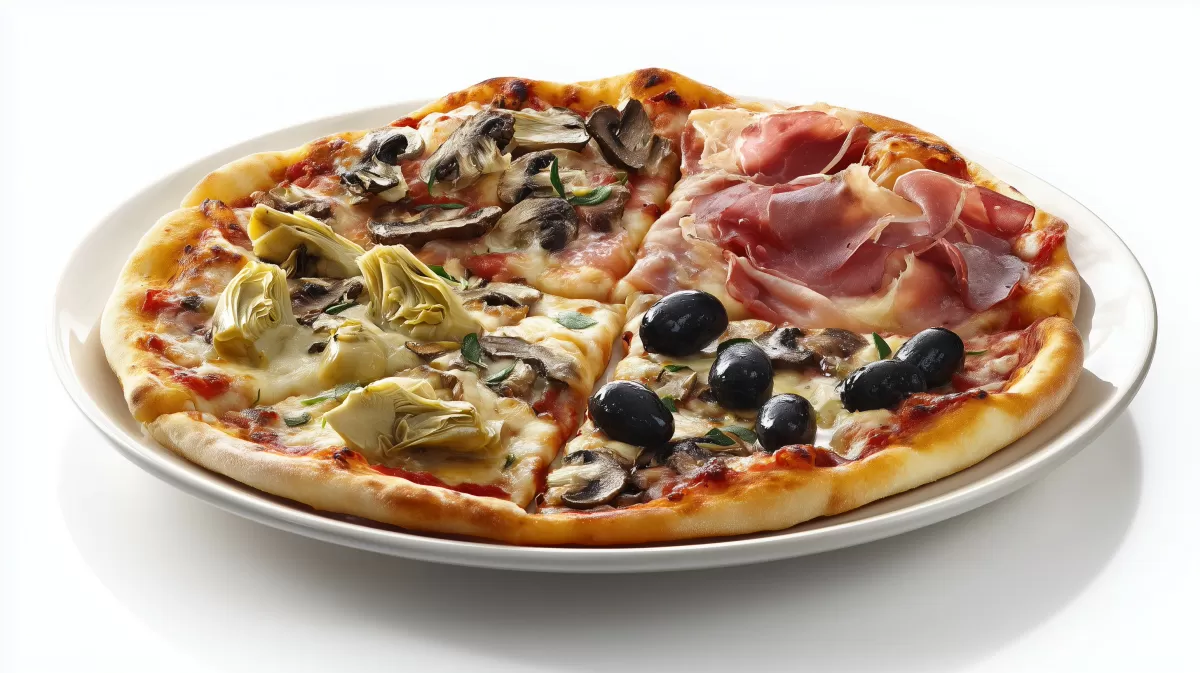 Pizza Quattro Stagioni mit Schinken und Artischocken