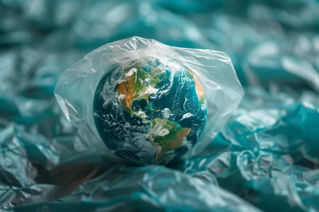 Planet Erde in Plastiktüte