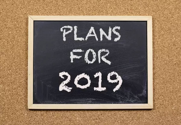 Plans for 2019 on chalkboard