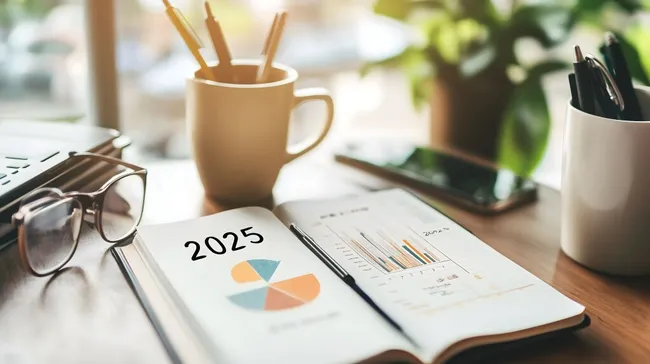 Planung für das Geschäftsjahr 2025 mit Diagrammen und Notizen