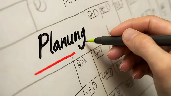 Planung und Konzeptentwicklung auf weißer Tafel