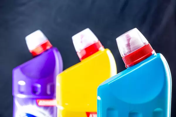 Plastic bottles with detergent for cleaning the toilet (Flip 2019)