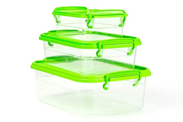 Plastic food containers on a white background