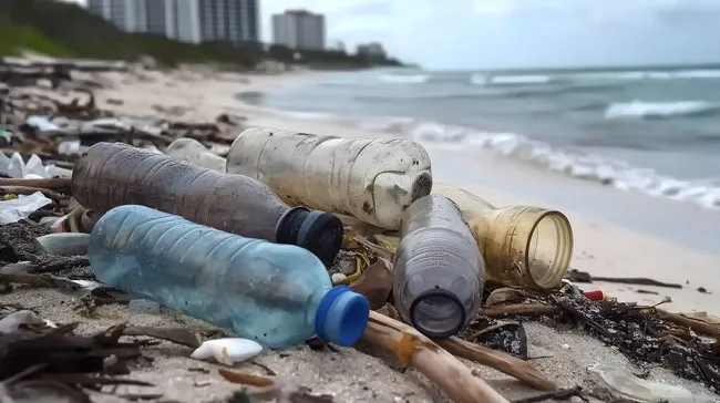 Plastikabfall am verschmutzten Meeresstrand