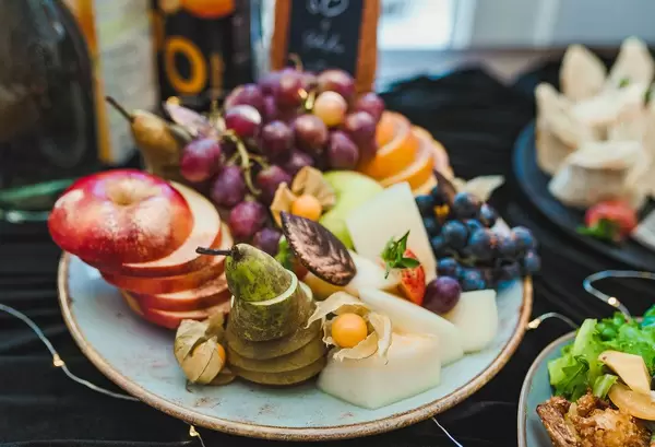Plate Of Fruits - Pears, Apples, Melon, Grapes