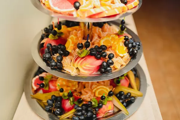 Plate Of Grapes, Apples, Tangerines, Kiwi, Oranges