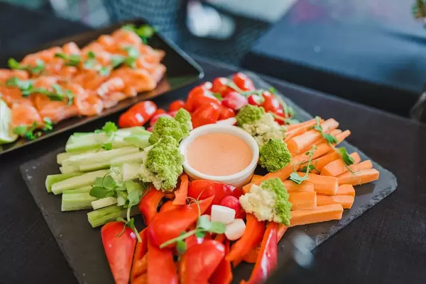 Plate Of Seasonal Vegetables With Sauce