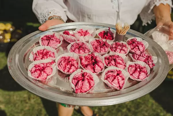 Plate Of White And Pink Zefirs Of Berries Close Up (Flip 2019)