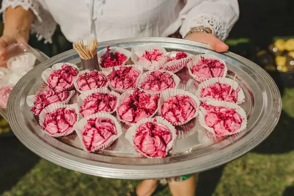 Plate Of White And Pink Zefirs Of Berries Close Up