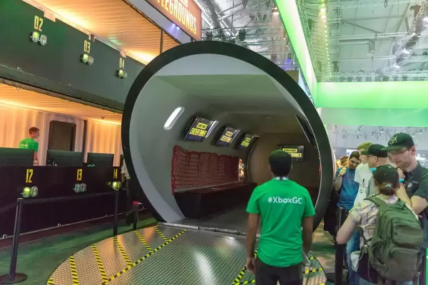 PlayerUnknown's Battlegrounds (PUBG) tube at Xbox One booth. Gamescom 2018