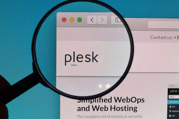 Plesk logo under magnifying glass