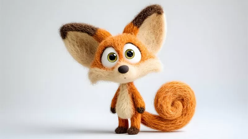 Plush fox with white paws standing upright on two legs