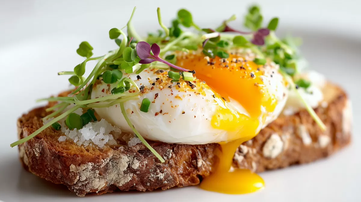 Pochiertes Ei auf Sourdough mit Microgreens