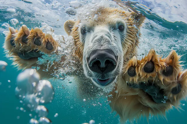Polarbär beim Schwimmen im kristallklaren Wasser