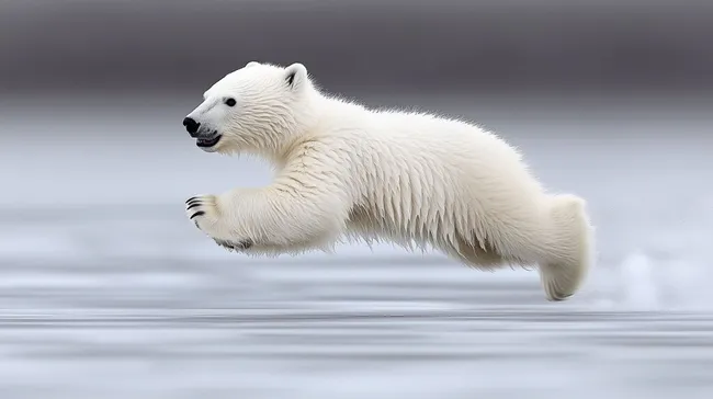 Polarwolf in Bewegung über eisige Landschaft