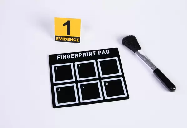 Police form with fingerprints, top view. Forensic examination