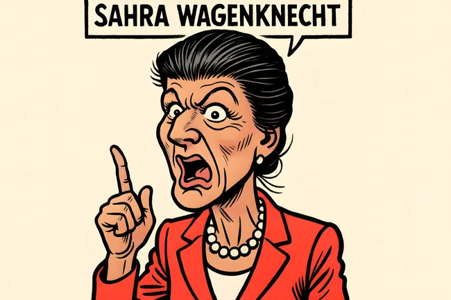 Politikerin mit erhobenem Zeigefinger in Comic-Karikatur