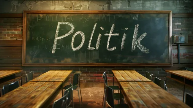 Politische Diskussion im Klassenzimmer - Tafel mit Kreideaufschrift