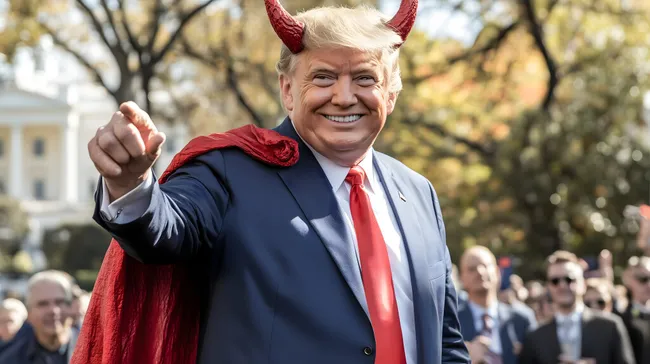 Politischer Führer in rotem Teufelskostüm