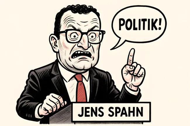 Politischer Karikaturen-Stil: Jens Spahn mit Rede-Blase