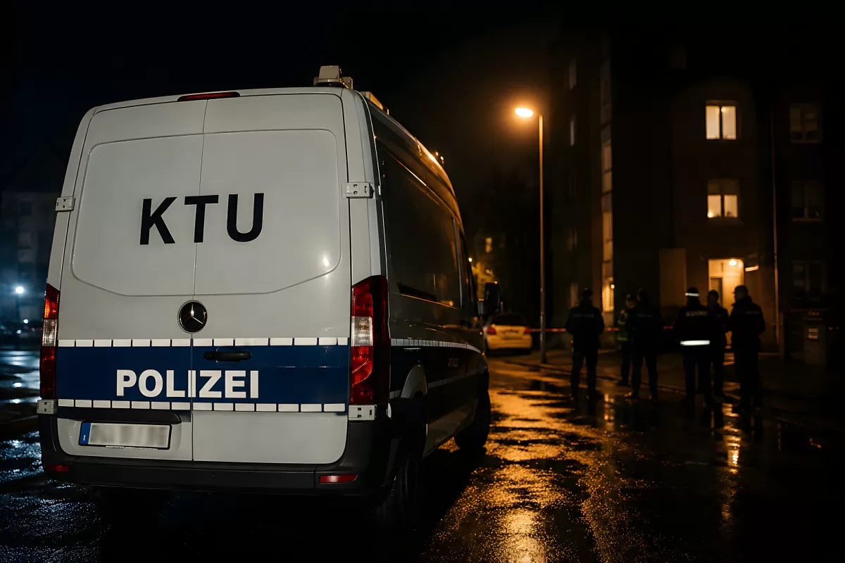 Polizei KTU-Fahrzeug bei Nacht am Einsatzort