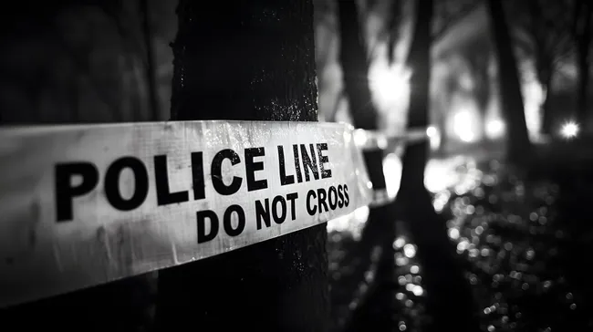 Polizeiabsperrung im Waldnachtbild