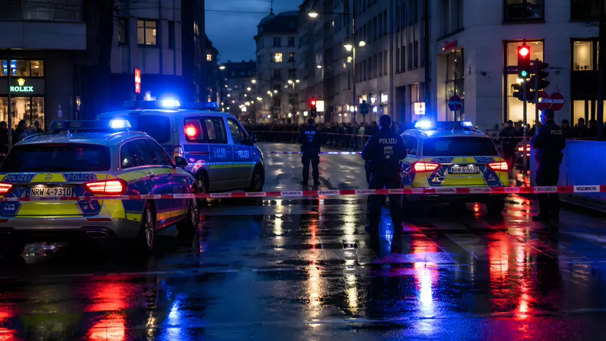 Polizeieinsatz bei Nacht in deutscher Innenstadt