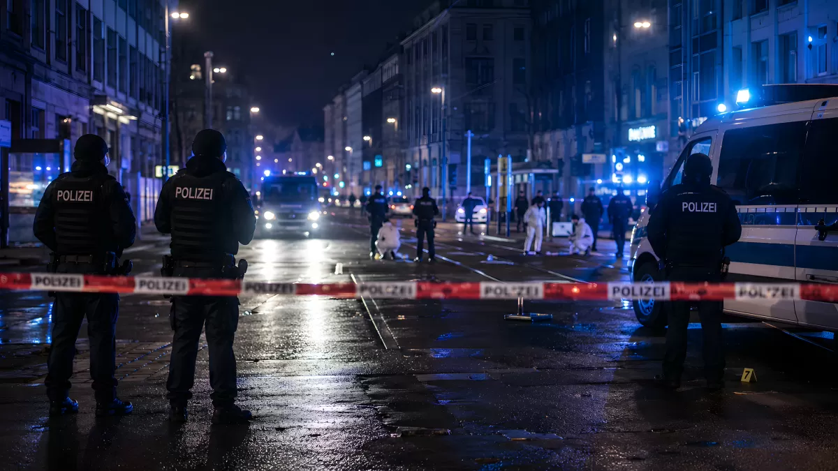 Polizeieinsatz nachts auf abgesperrter Stadtstraße