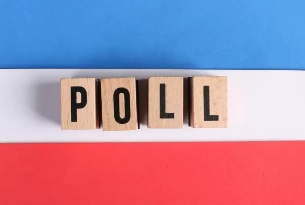 Poll word written on wooden blocks