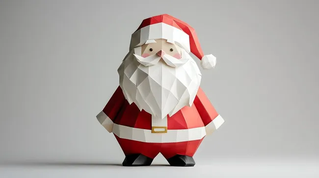 Polygonale Weihnachtsmann-Figur auf grauem Hintergrund