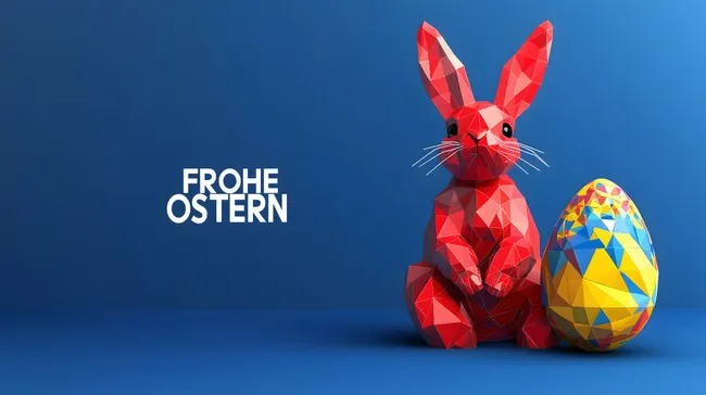 Polygonaler Osterhase mit buntem Osterei