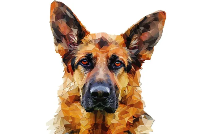 Polygonportrait eines wachsamen deutschen Schäferhunds