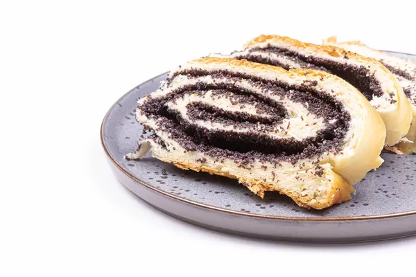 Poppy Seeds pie on the plate with copy space