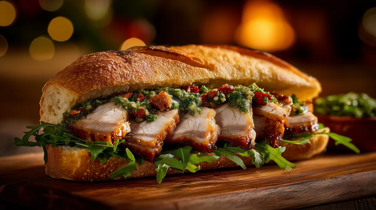Porchetta Sandwich mit Rucola und Kräutersauce