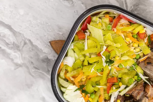 Pork Ribs and Chops with Vegetables with copy space
