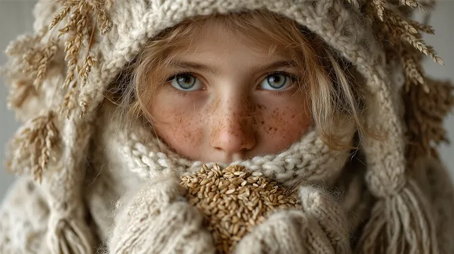 Porträt einer Frau mit Getreide in den Händen