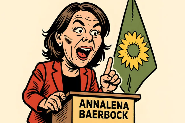 Porträt einer politischen Rednerin mit Redegestik und Fahne