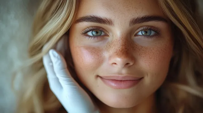 Porträt einer schönen Frau mit Sommersprossen